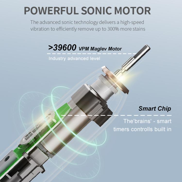 IPX7 Waterproof Portable Rechargeable Sonic Wireless Electric Toothbrush with 6-brush Heads(Black) by bashfashion