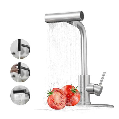 Pull-Out 4 Modes Waterfall Kitchen Faucet Hot/Cold Water Mixer Tap With Base(Brushed Silver) by bashfashion