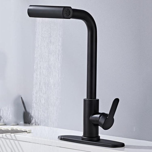 Pull-Out 4 Modes Waterfall Kitchen Faucet Hot/Cold Water Mixer Tap With Base(Black) by bashfashion