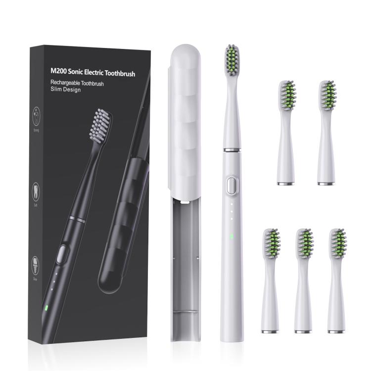M200 IPX7 Waterproof Smart Timing Portable Electric Toothbrush with 6-brush Heads(White) by bashfashion