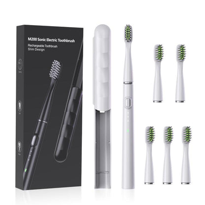 M200 IPX7 Waterproof Smart Timing Portable Electric Toothbrush with 6-brush Heads(White) by bashfashion