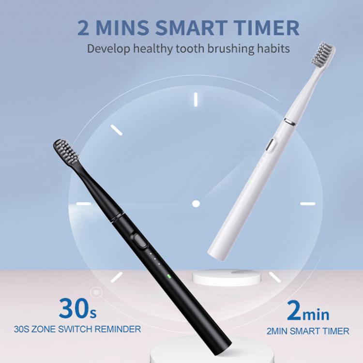 M200 IPX7 Waterproof Smart Timing Portable Electric Toothbrush with 6-brush Heads(White) by bashfashion