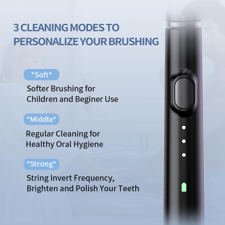 M200 IPX7 Waterproof Smart Timing Portable Electric Toothbrush with 6-brush Heads(Black) by bashfashion