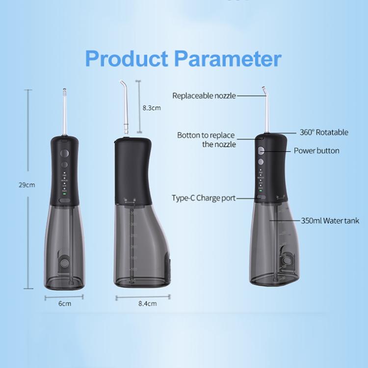 F500 IPX7 Waterproof 350ml Rechargeable Portable Handheld Pulse Electric Flosser(Black) by bashfashion