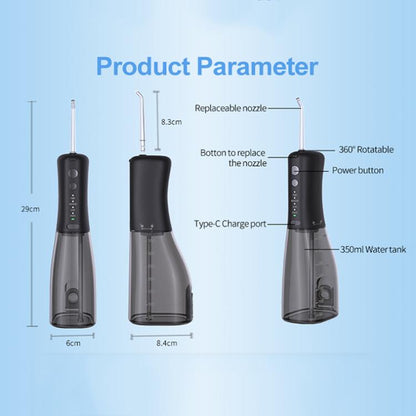 F500 IPX7 Waterproof 350ml Rechargeable Portable Handheld Pulse Electric Flosser(Black) by bashfashion