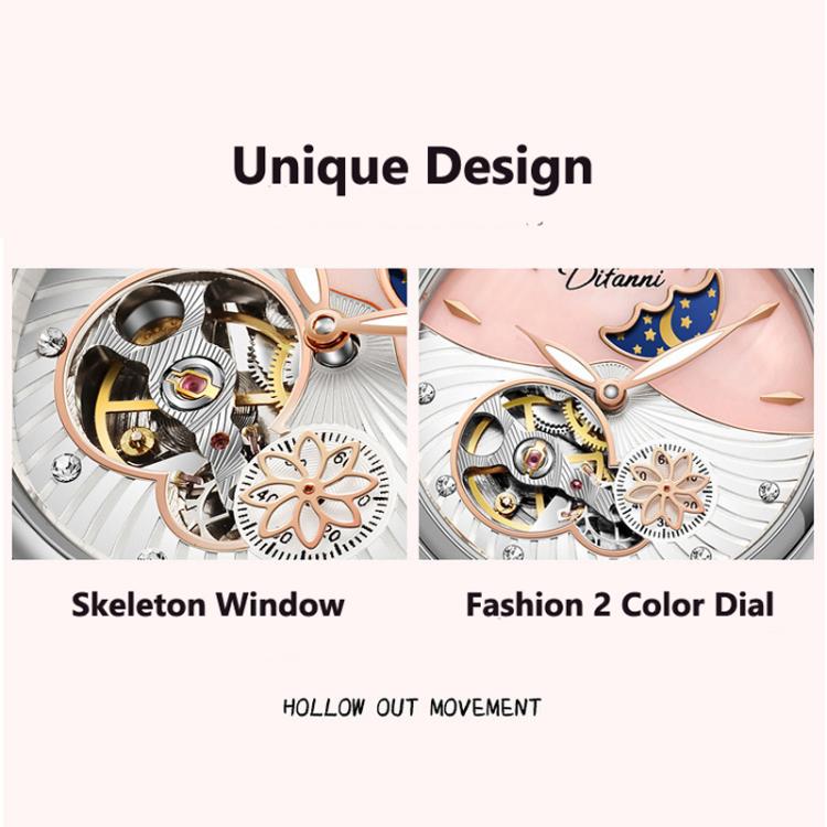 Dulunwe 6023C 30m Waterproof Fully Automatic Mechanical Watch, Color: Rose Gold Steel Strap Green by Dulunwe