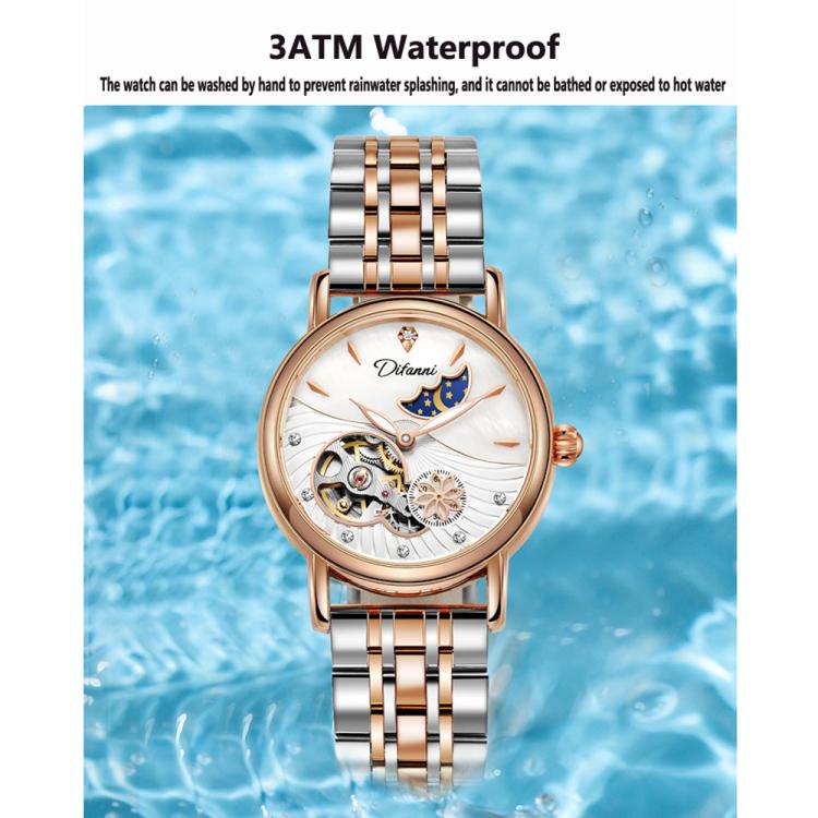 Dulunwe 6023C 30m Waterproof Fully Automatic Mechanical Watch, Color: Rose Gold Steel Strap Green by Dulunwe