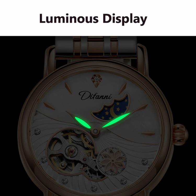 Dulunwe 6023C 30m Waterproof Fully Automatic Mechanical Watch, Color: Rose Gold Steel Strap Green by Dulunwe