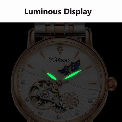 Dulunwe 6023C 30m Waterproof Fully Automatic Mechanical Watch, Color: Rose Gold Steel Strap Green by Dulunwe