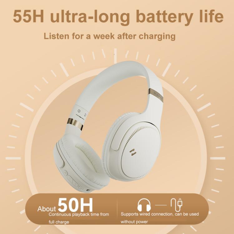 Havit H630BT Foldable Wireless Bluetooth Headset Music and Gaming Headset(Cream-color) by Havit