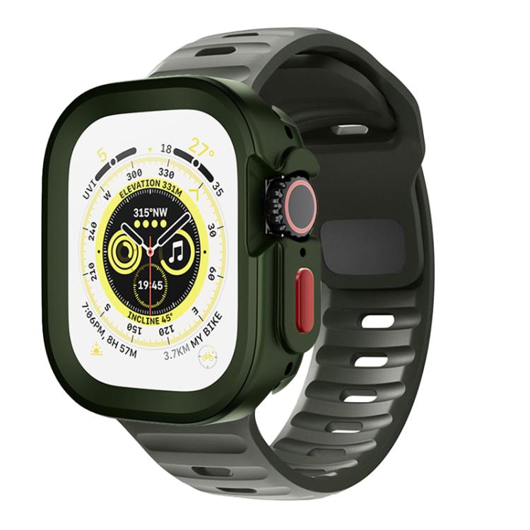 For Apple Watch Ultra 49mm Sport Loop Silicone Watch Strap + TPU Protective Case Set(Dark Green) by bashfashion