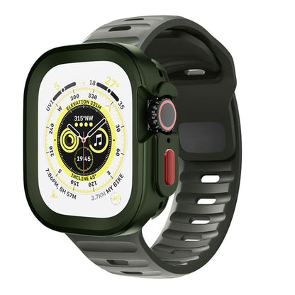 For Apple Watch Ultra 49mm Sport Loop Silicone Watch Strap + TPU Protective Case Set(Dark Green) by bashfashion