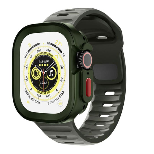 For Apple Watch Ultra 49mm Sport Loop Silicone Watch Strap + TPU Protective Case Set(Dark Green) by bashfashion