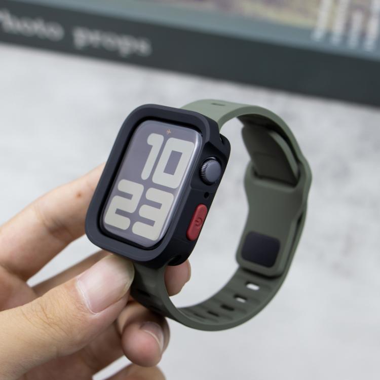 For Apple Watch Ultra 49mm Sport Loop Silicone Watch Strap + TPU Protective Case Set(Dark Green) by bashfashion