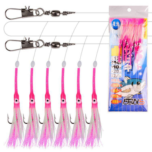 Luminous Bionic Hairtail String Hook Anti-bite Spanish Mackerel Fishing Set(6-copies 4/0) by bashfashion