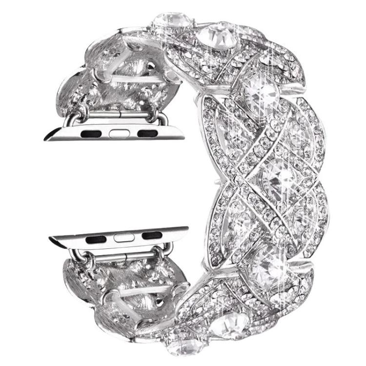 Petaled Metal Diamond Wristband Strap For Apple Watch Series 9 / 8 / 7 / 6 / SE / 5 / 4 / 3, Color: 1202 Silver(42/44/45/49mm) by bashfashion