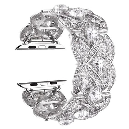 Petaled Metal Diamond Wristband Strap For Apple Watch Series 9 / 8 / 7 / 6 / SE / 5 / 4 / 3, Color: 1202 Silver(42/44/45/49mm) by bashfashion