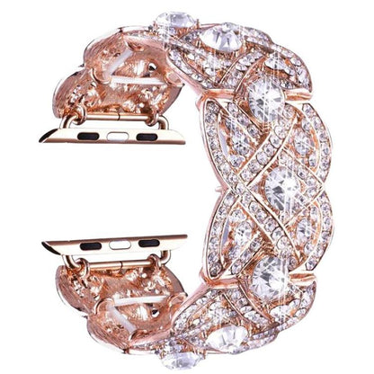 Petaled Metal Diamond Wristband Strap For Apple Watch Series 9 / 8 / 7 / 6 / SE / 5 / 4 / 3, Color: 1202 Rose Gold(42/44/45/49mm) by bashfashion