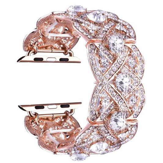 Petaled Metal Diamond Wristband Strap For Apple Watch Series 9 / 8 / 7 / 6 / SE / 5 / 4 / 3, Color: 1202 Rose Gold(42/44/45/49mm) by bashfashion