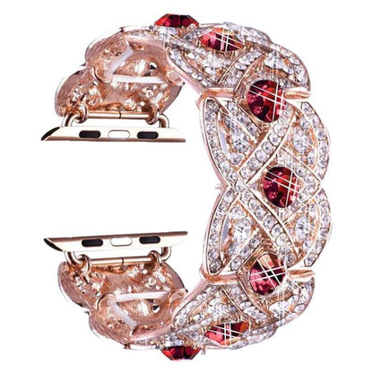 Petaled Metal Diamond Wristband Strap For Apple Watch Series 9 / 8 / 7 / 6 / SE / 5 / 4 / 3, Color: 1202 Rose Gold Red(42/44/45/49mm) by bashfashion