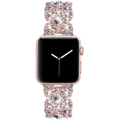 Petaled Metal Diamond Wristband Strap For Apple Watch Series 9 / 8 / 7 / 6 / SE / 5 / 4 / 3, Color: 1202 Silver(42/44/45/49mm) by bashfashion