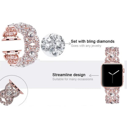 Petaled Metal Diamond Wristband Strap For Apple Watch Series 9 / 8 / 7 / 6 / SE / 5 / 4 / 3, Color: 1202 Rose Gold Red(42/44/45/49mm) by bashfashion