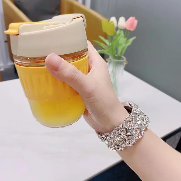 Petaled Metal Diamond Wristband Strap For Apple Watch Series 9 / 8 / 7 / 6 / SE / 5 / 4 / 3, Color: 1202 Rose Gold Red(42/44/45/49mm) by bashfashion