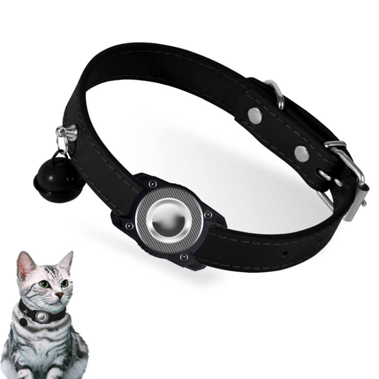 For AirTag Tracker Waterproof Protection Case Pet Leather Collar Anti Lost Cat Locator Collar(Black) by bashfashion