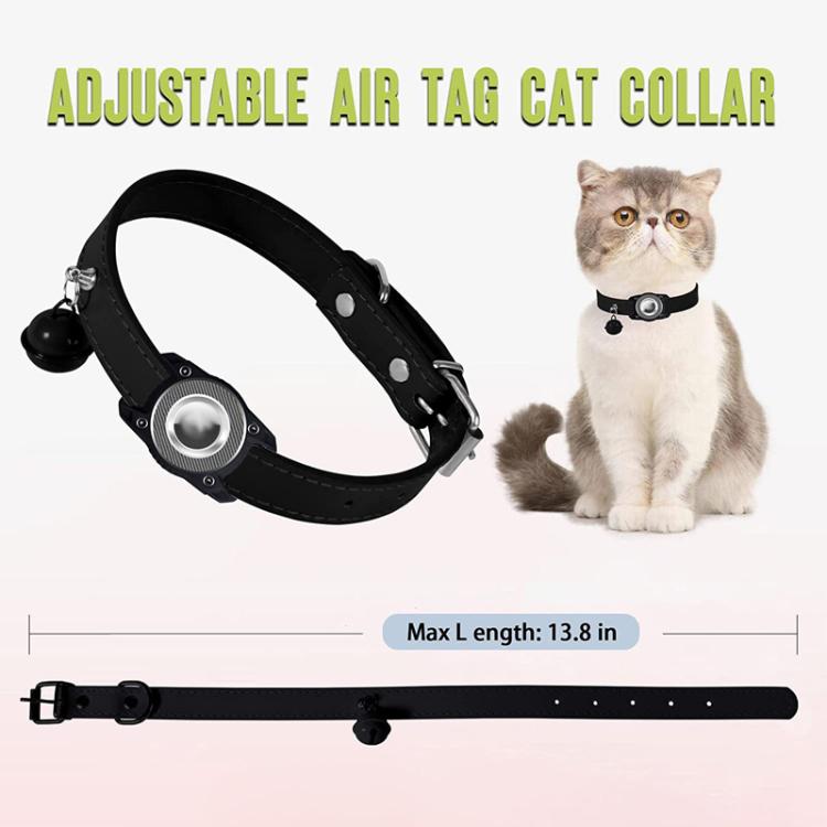 For AirTag Tracker Waterproof Protection Case Pet Leather Collar Anti Lost Cat Locator Collar(Black) by bashfashion