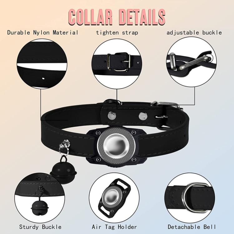 For AirTag Tracker Waterproof Protection Case Pet Leather Collar Anti Lost Cat Locator Collar(Black) by bashfashion