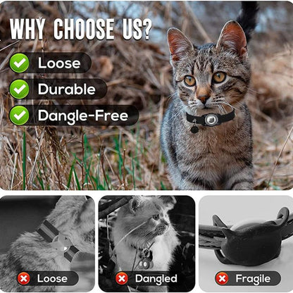 For AirTag Tracker Waterproof Protection Case Pet Leather Collar Anti Lost Cat Locator Collar(Black) by bashfashion