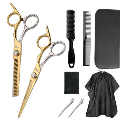 Stainless Steel Haircutting Scissors Set Hair Cutting Tools, Spec: 9-in-1 Half-gold by bashfashion