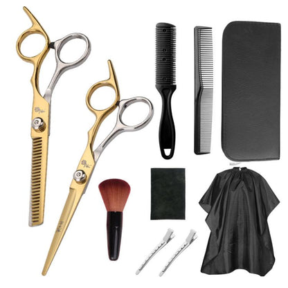 Stainless Steel Haircutting Scissors Set Hair Cutting Tools, Spec: 10-in-1 Half-gold by bashfashion