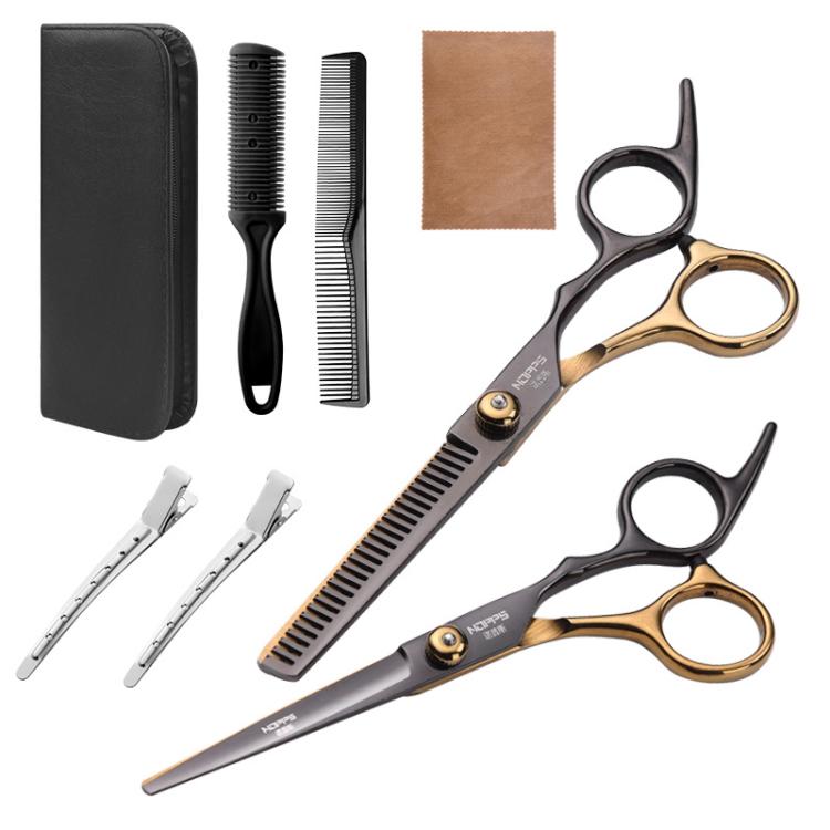Stainless Steel Haircutting Scissors Set Hair Cutting Tools, Spec: 8-in-1 Black Gold by bashfashion