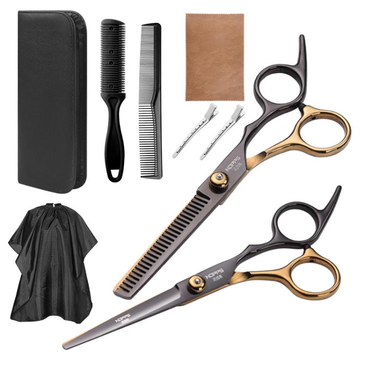 Stainless Steel Haircutting Scissors Set Hair Cutting Tools, Spec: 9-in-1 Black Gold by bashfashion