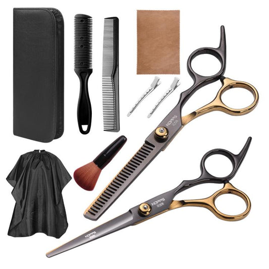 Stainless Steel Haircutting Scissors Set Hair Cutting Tools, Spec: 10-in-1 Black Gold by bashfashion
