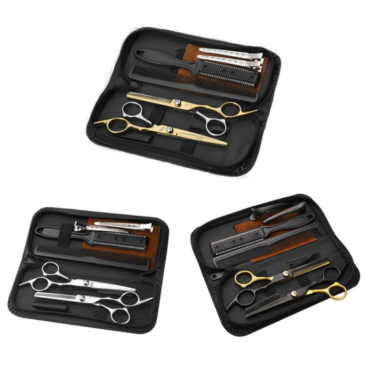 Stainless Steel Haircutting Scissors Set Hair Cutting Tools, Spec: 10-in-1 Half-gold by bashfashion