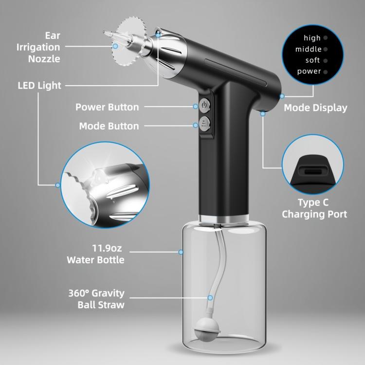 LED Light Low-noise and High-endurance Ear Cleaner Rechargeable Earwax Remover(Black) by bashfashion