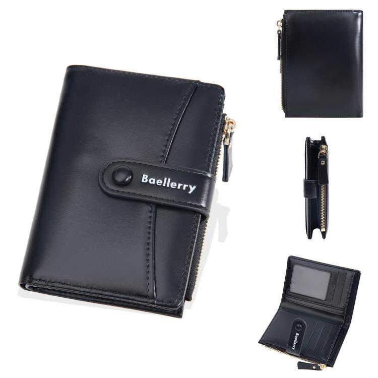 Baellerry N3256 Women Short Wallet Simple Bifold Zipper Coin Purse Soft Leather Buckle Money Clip(Black) by Baellerry