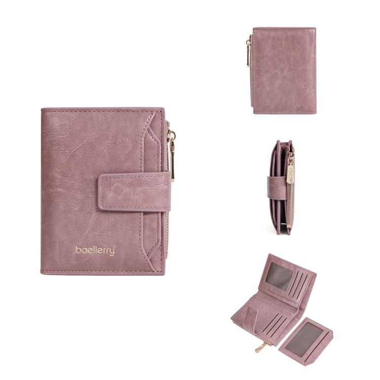 Baellerry N5122 Women Short Wallet Oil Waxed Leather Zipper Clasp Coin Purse(Pink) by Baellerry
