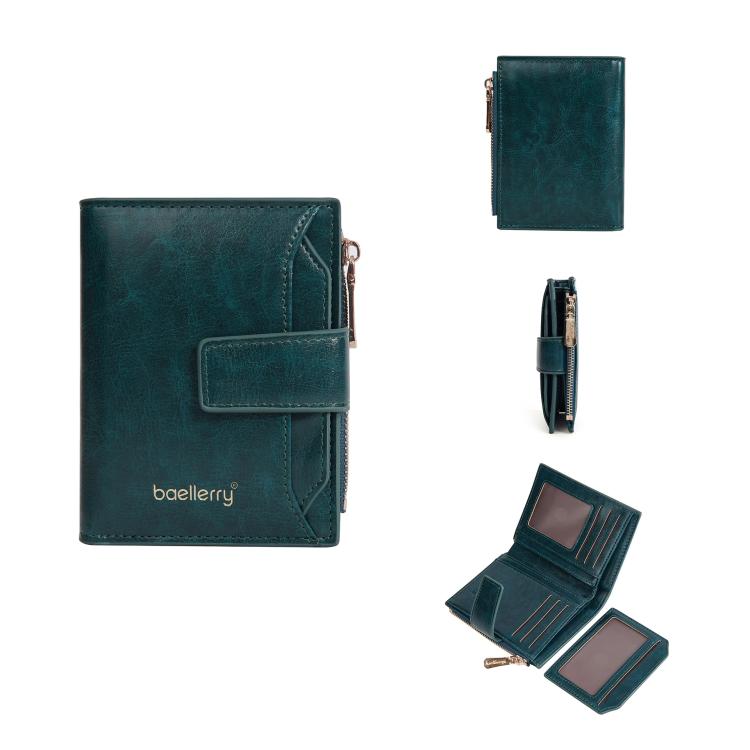 Baellerry N5122 Women Short Wallet Oil Waxed Leather Zipper Clasp Coin Purse(Green) by Baellerry