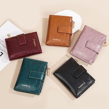 Baellerry N5122 Women Short Wallet Oil Waxed Leather Zipper Clasp Coin Purse(Green) by Baellerry