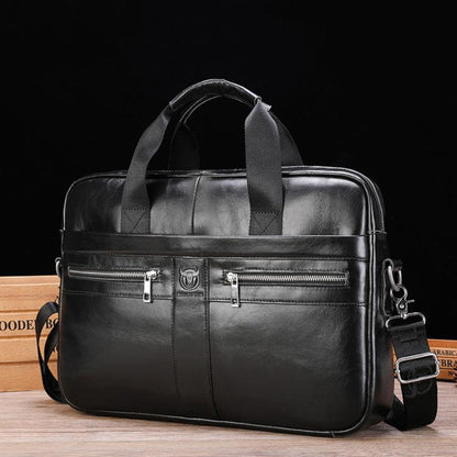 BULL CAPTAIN 054 Large Capacity Retro Business Top Layer Cowhide Hand-held Briefcase(Black) by BULL CAPTAIN