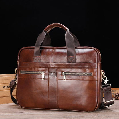 BULL CAPTAIN 054 Large Capacity Retro Business Top Layer Cowhide Hand-held Briefcase(Coffee Metal) by BULL CAPTAIN