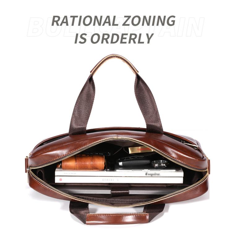 BULL CAPTAIN 054 Large Capacity Retro Business Top Layer Cowhide Hand-held Briefcase(Coffee Metal) by BULL CAPTAIN