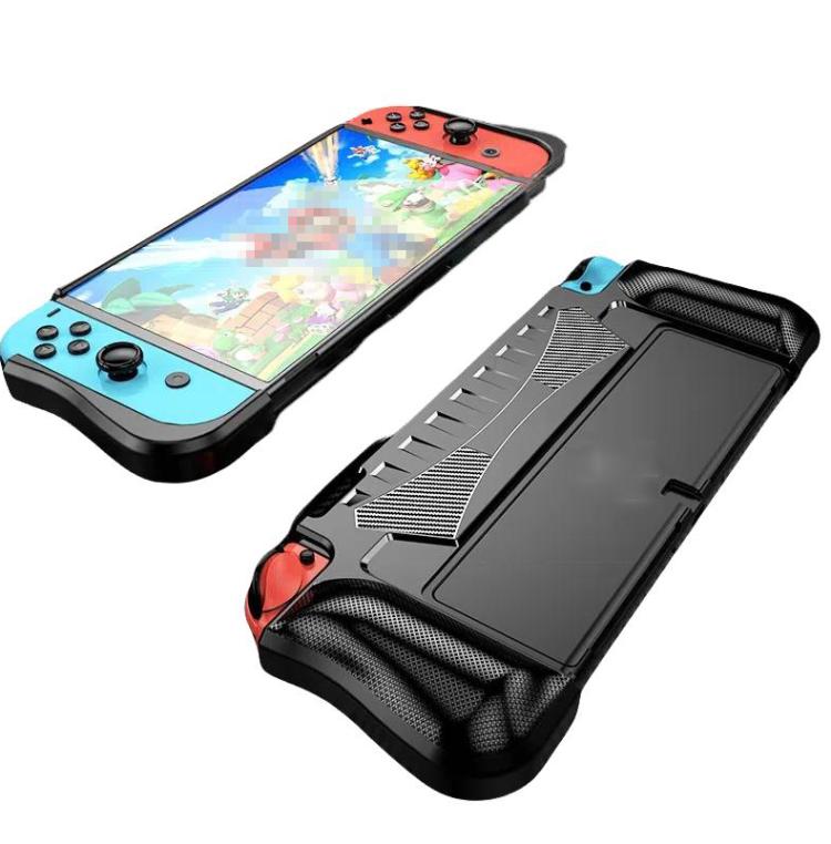 For Switch OLED Console TPU Protective Cover Integrated Shell With 2 Game Card Slots(Black) by bashfashion
