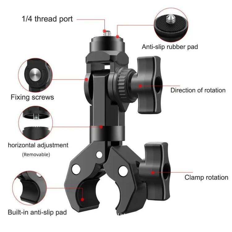 Camera Clip Motorcycle Bicycle Handlebar Crab Clamp For Sports Camera With Adapter by bashfashion
