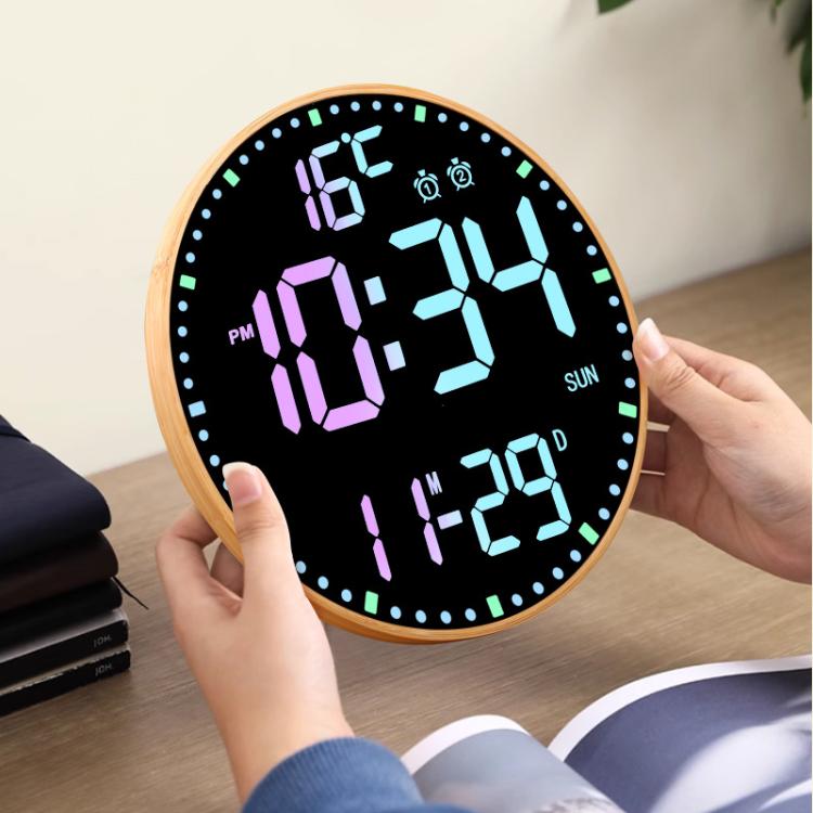 11.6-Inch RGB Wall Clock With Remote Control Multi-Functional Alarm Clock Bamboo+Black by bashfashion
