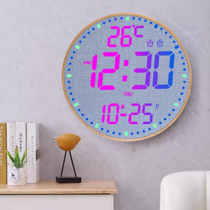 11.6-Inch RGB Wall Clock With Remote Control Multi-Functional Alarm Clock Bamboo+Cloth by bashfashion