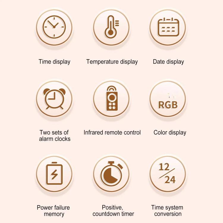 11.6-Inch RGB Wall Clock With Remote Control Multi-Functional Alarm Clock Bamboo+Bamboo by bashfashion